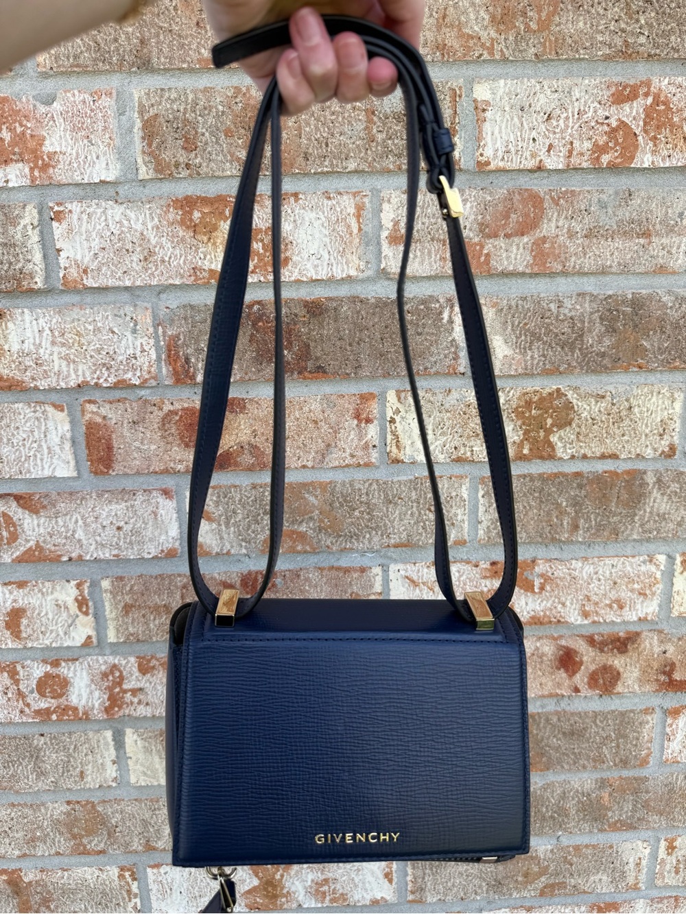 Givenchy Pandora Box Mini Navy Textured Leather Bag with Gold Hardware